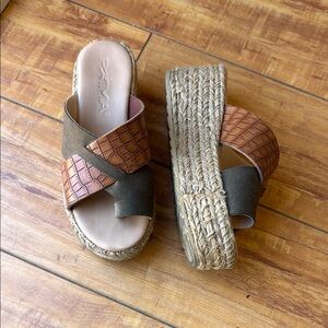 Brown and Tan Espadrille Platform Shoes